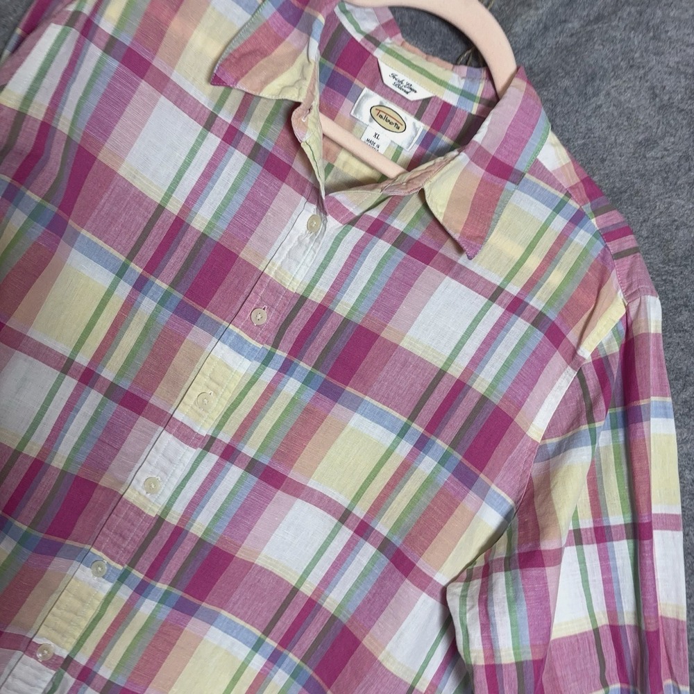 Talbots Irish Linen Blend Shirt Womens XL Pink Plaid Lightweight Boxy Classic‎